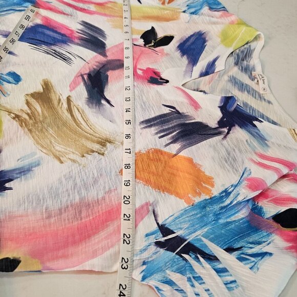 Jess & Jane XL Vernet Slit V-Neck Chiffon Abstract Print Top Lightweight - Picture 7 of 9